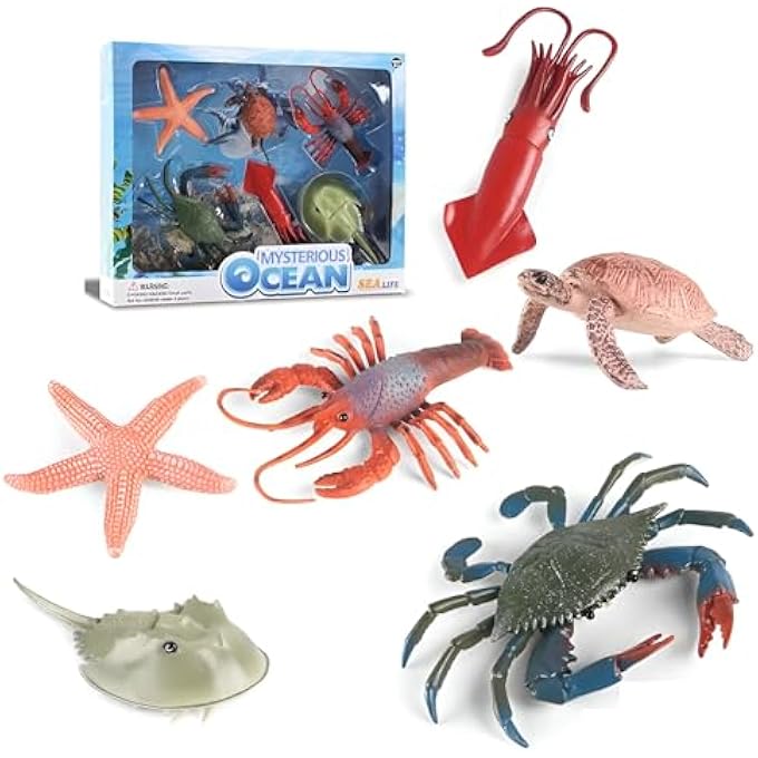 OCEAN ANIMAL TOY SET FOR KIDS  REALISTIC PLASTIC SEA CREATURES WITH ACCESSORIES, EDUCATIONAL SENSORY PLAY FOR TODDLERS  AGES 3+